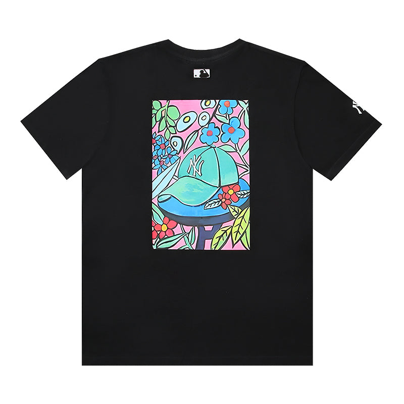 MLB Artistic Graphic Print Embroidered Pure Cotton T-Shirt – Unisex Relaxed Fit Crew Neck Short Sleeve