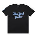 MLB New York Yankees Script Wordmark Print Embroidered Pure Cotton T-Shirt – Unisex Relaxed Fit Crew Neck Short Sleeve