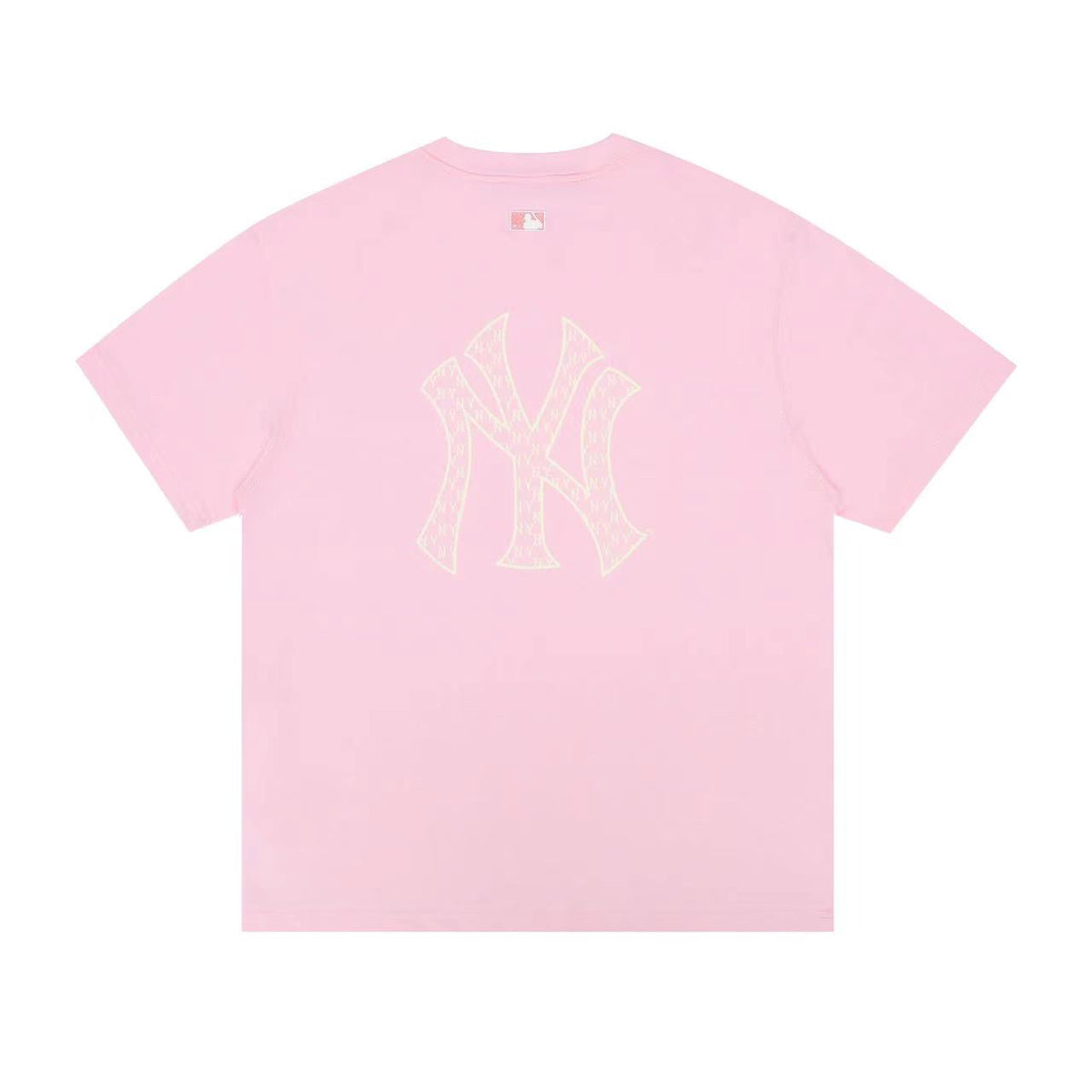MLB Korea Unisex Monogram Logo Short Sleeve T‑Shirt, Small Chest Logo & Large Back Monogram Graphic Crew Neck Casual Tee for Men Women`