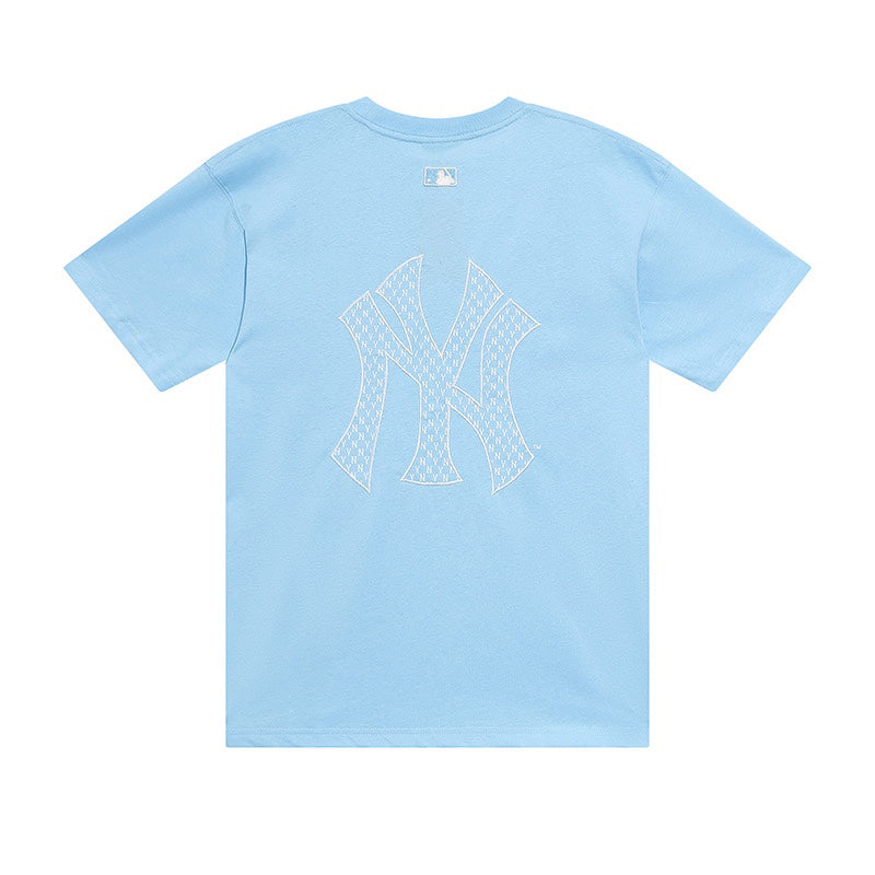 MLB Big Logo Embroidered Floral Print Side Slit Pure Cotton Couple Short Sleeve T-Shirt