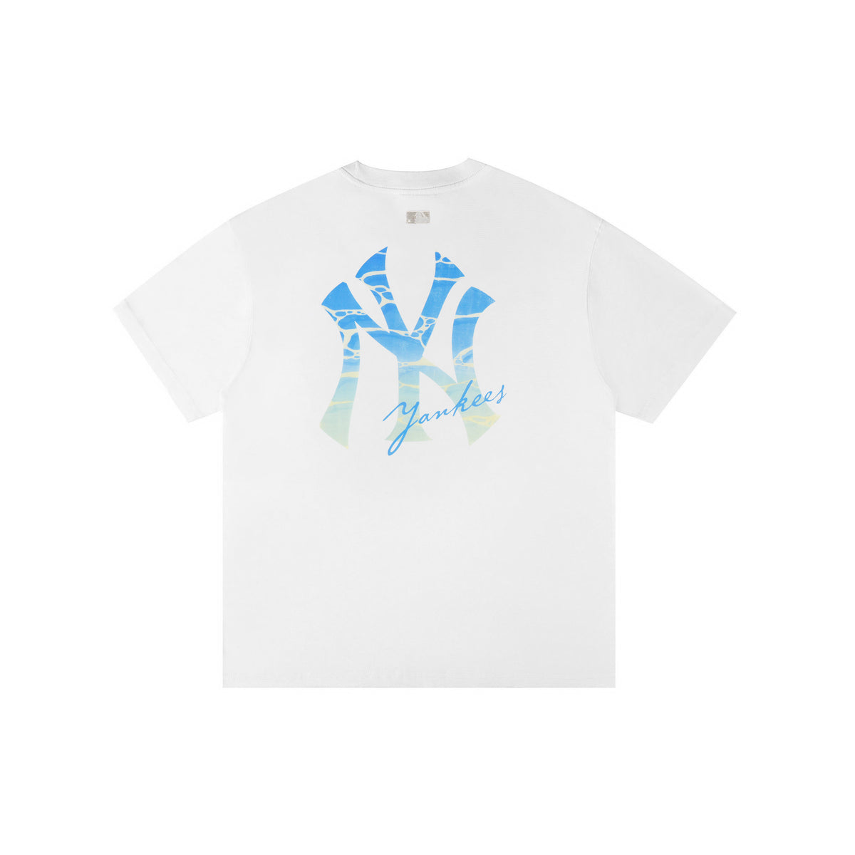 MLB Korea Unisex Gradient Marble NY Yankees Graphic T‑Shirt, Crew Neck Short Sleeve Casual Street Tee for Men Women`