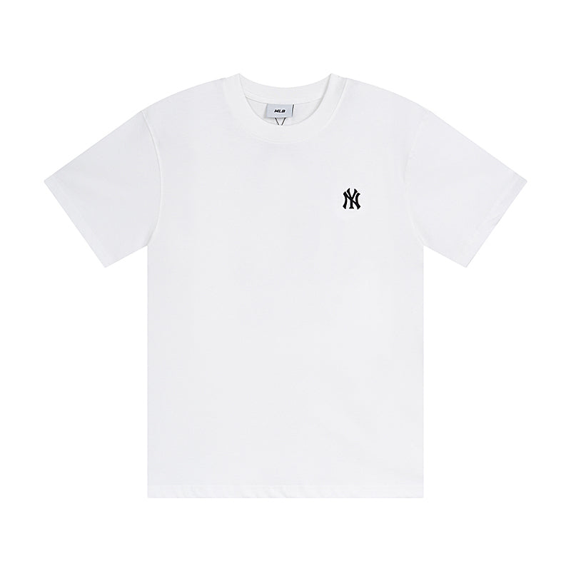 MLB Korea Unisex Mini Embroidered Logo Crew Neck Short‑Sleeve T‑Shirt`
