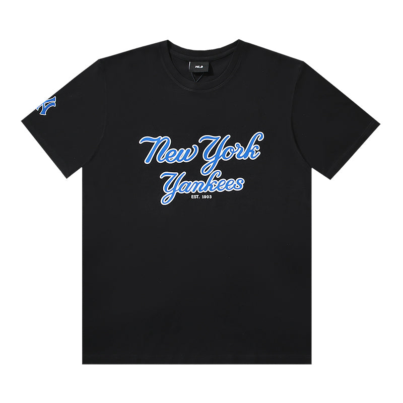 MLB NY&MLB New York Yankees Script Lettering Embroidered Print Pure Cotton T-Shirt