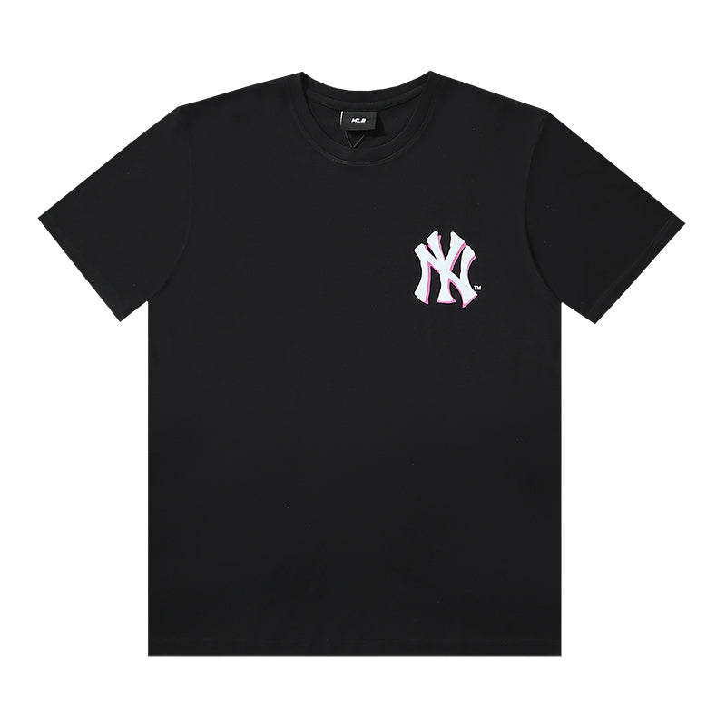 MLB Play MLB New York Yankees Varsity Slogan Print Embroidered Pure Cotton T-Shirt – Unisex Relaxed Fit Crew Neck Short Sleeve