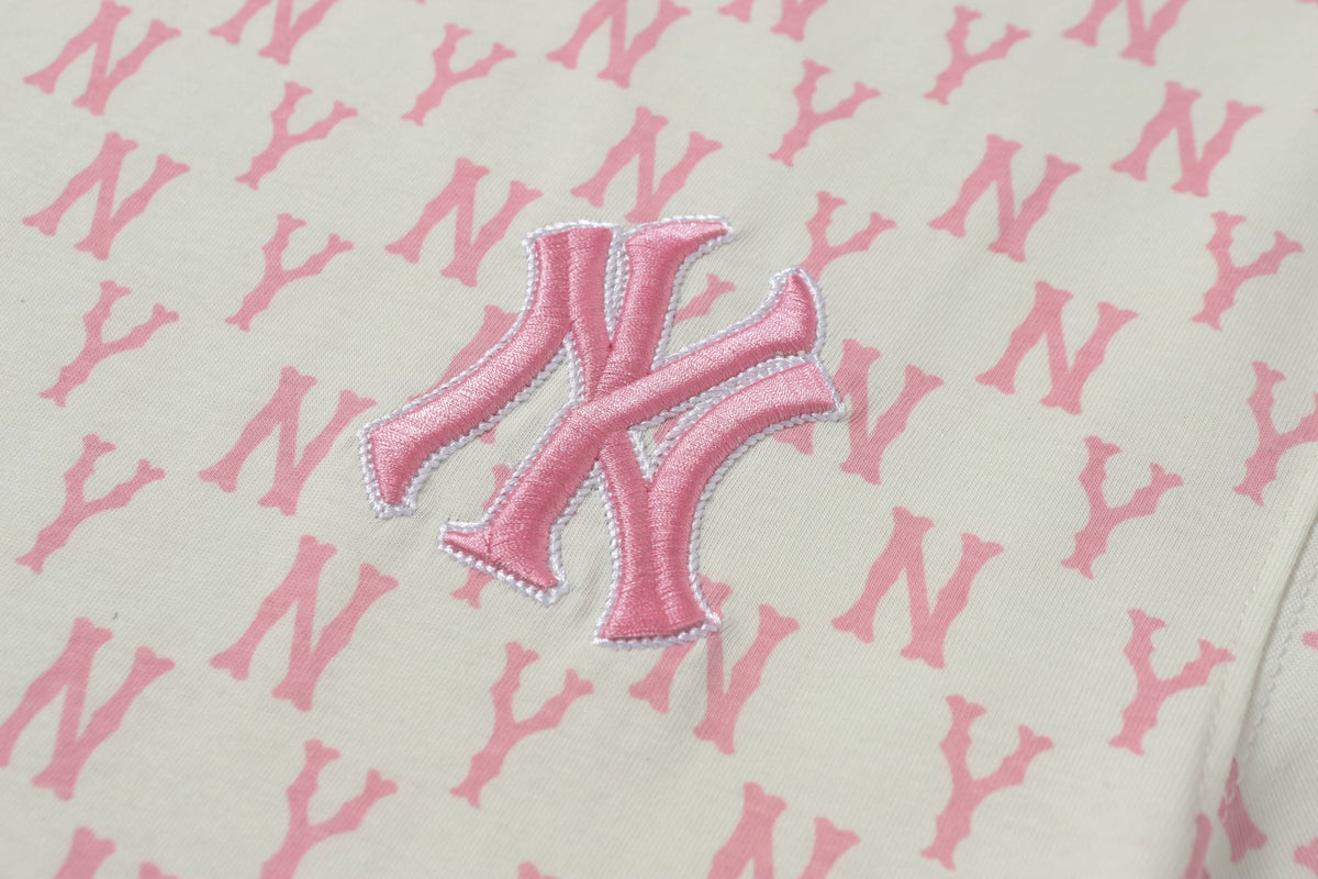 MLB Monogram Series Unisex Short Sleeve T-Shirt – Vintage Logo Jacquard Crew Neck Relaxed Fit