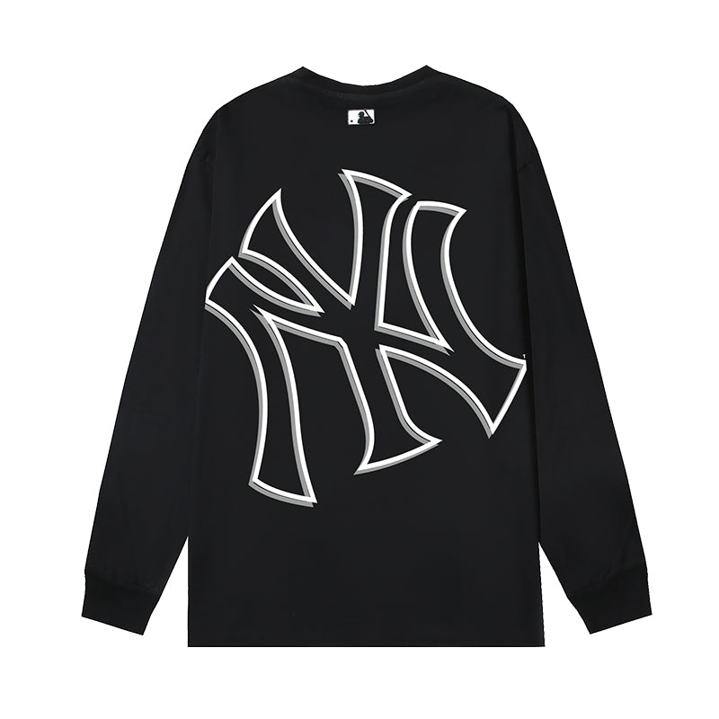 MLB NY&MLB Heavyweight 240GSM Oversized Logo Embroidered Long Sleeve Pure Cotton T-Shirt