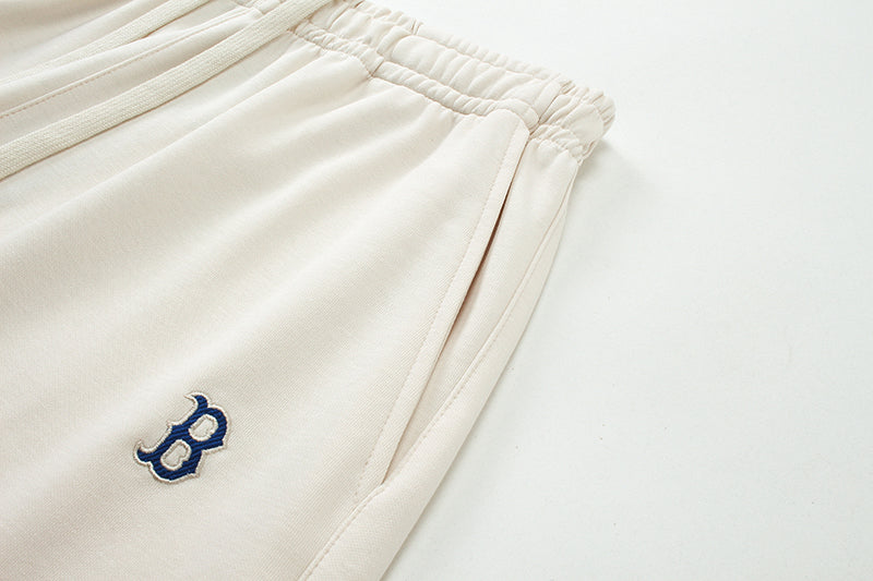 `MLB Korea Unisex Minimal Embroidered Logo Sweat Shorts, Elastic Drawstring Casual Shorts with Side Pockets, Solid Color Streetwear Summer Shorts for Men Women`