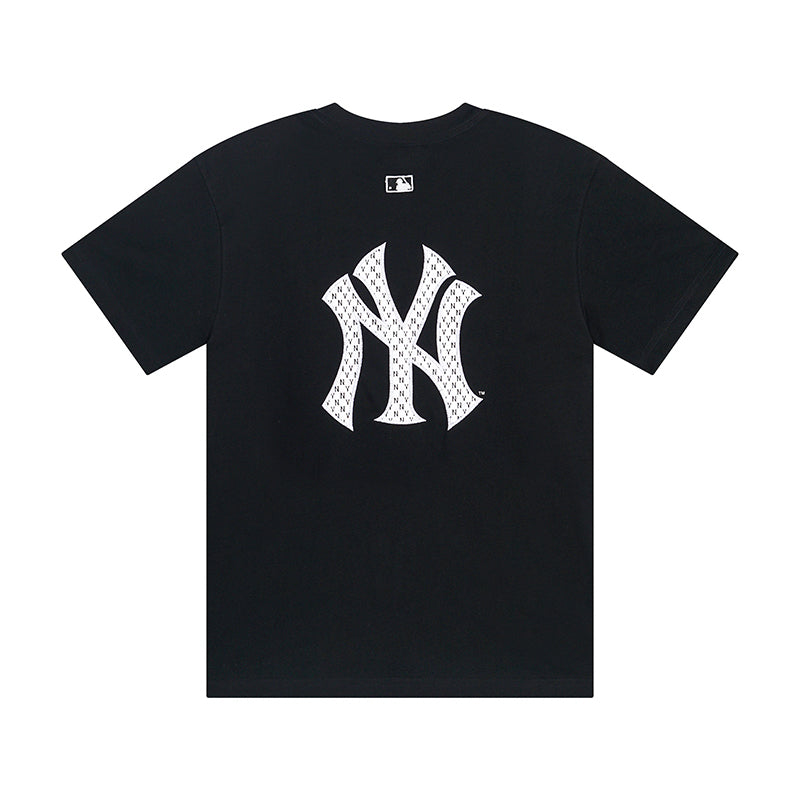 MLB Korea Monogram Pattern NY Logo Crew Neck Short‑Sleeve T‑Shirt`