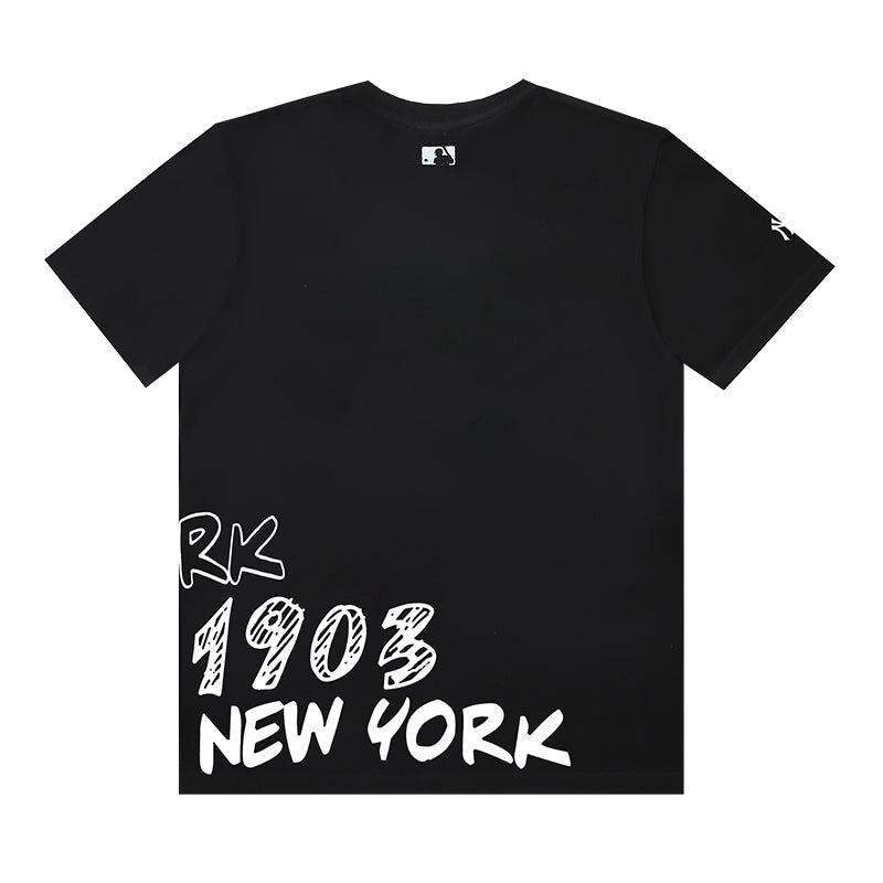 MLB New York Yankees 1903 EST. Heritage Typography Print Embroidered Pure Cotton T-Shirt – Unisex Relaxed Fit Short Sleeve
