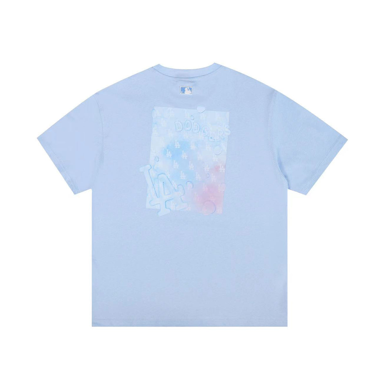 MLB Korea Unisex Watercolor Graffiti Graphic T‑Shirt, Small Chest Logo & Large Back Square Print Crew Neck Casual Tee for Men Women`
