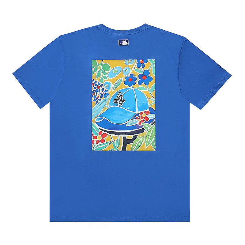 MLB Artistic Graphic Print Embroidered Pure Cotton T-Shirt – Unisex Relaxed Fit Crew Neck Short Sleeve