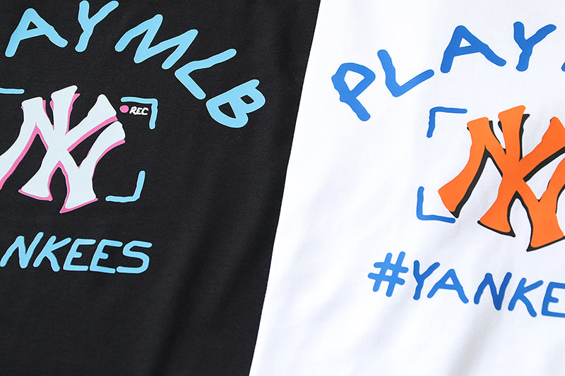 MLB NY&MLB PLAY MLB Slogan Embroidered Graffiti Print Pure Cotton T-Shirt