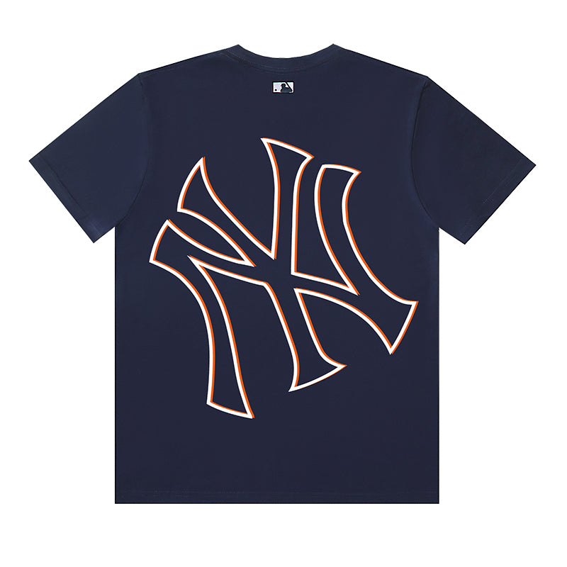 MLB New York Yankees Double Vision NY Logo Embroidered Pure Cotton T-Shirt – Unisex Oversized Relaxed Fit Short Sleeve