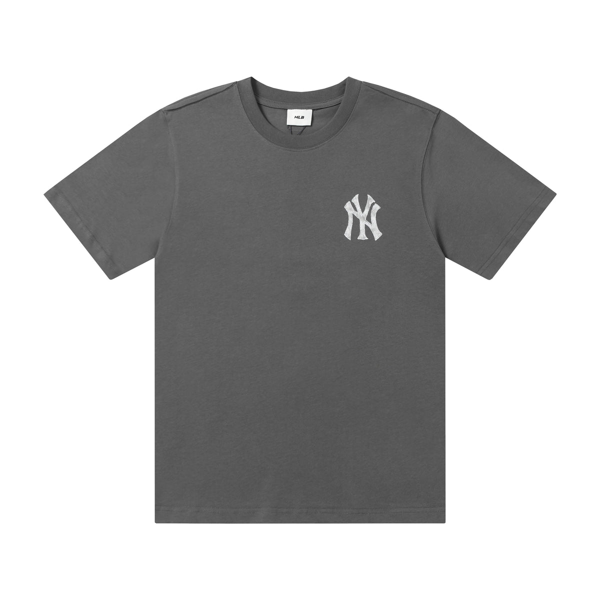 MLB Korea Unisex Denim Washed NY Logo Short‑Sleeve Crew Neck T‑Shirt`