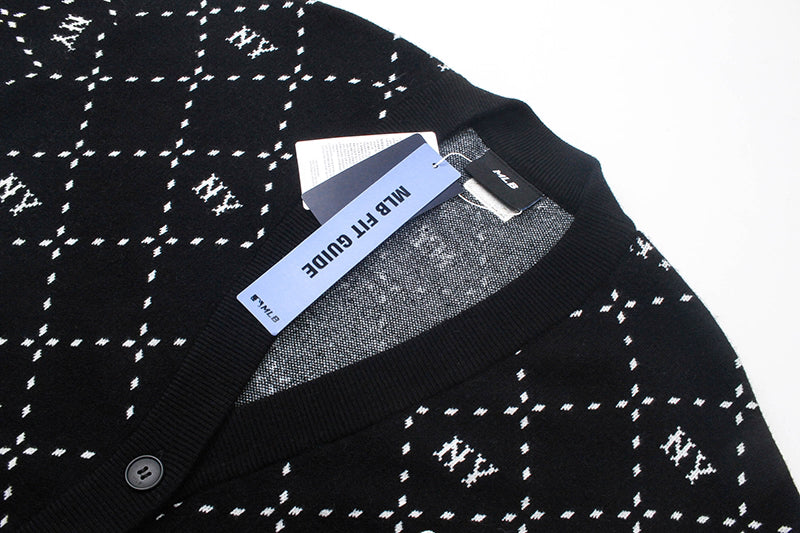 MLB New York Yankees NY Logo Diamond Monogram Embroidered Knit Cardigan – Unisex Fall Winter