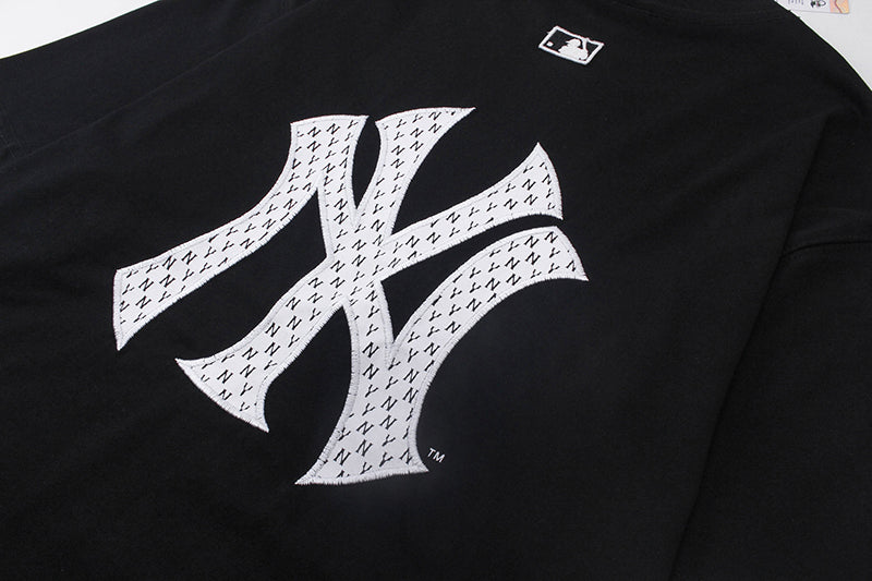 MLB Korea Monogram Pattern NY Logo Crew Neck Short‑Sleeve T‑Shirt`