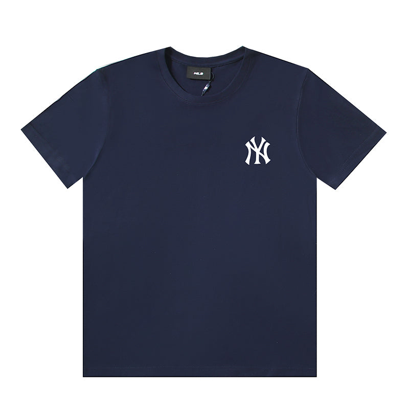 MLB New York Yankees Double Vision NY Logo Embroidered Pure Cotton T-Shirt – Unisex Oversized Relaxed Fit Short Sleeve