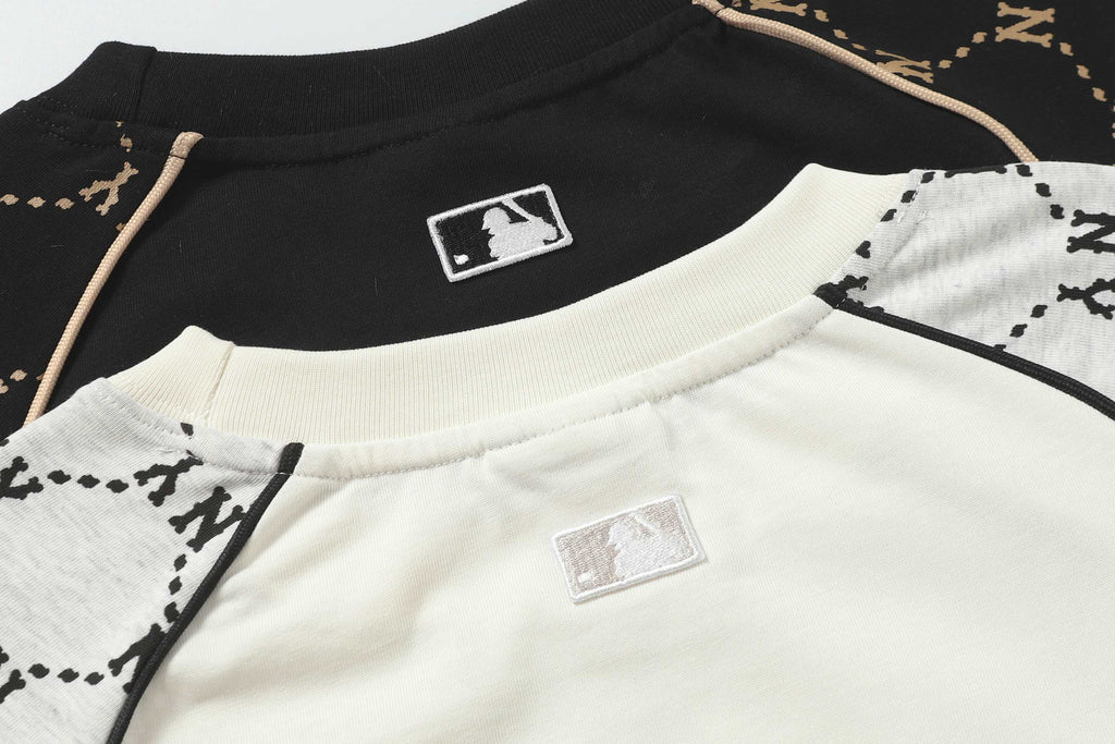 MLB Unisex Couple Casual T-Shirt – Diamond Monogram Vintage Round Neck Pure Cotton Short Sleeve