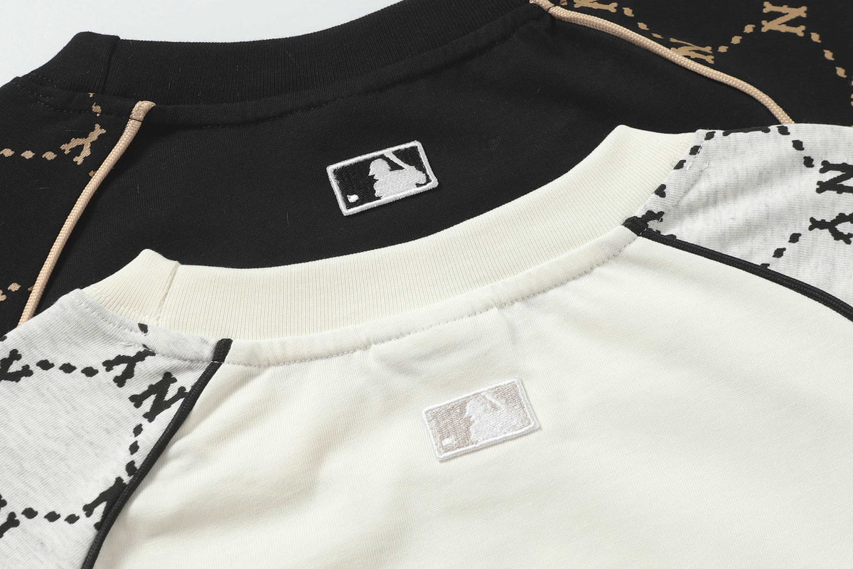 MLB Unisex Couple Casual T-Shirt – Diamond Monogram Vintage Round Neck Pure Cotton Short Sleeve