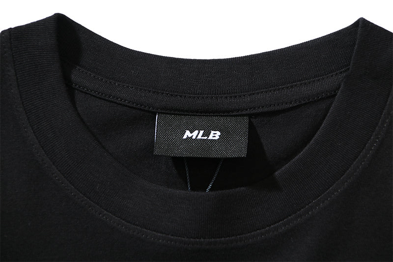 MLB Frowning Bear Character Print Embroidered Pure Cotton T-Shirt – Yankees & Dodgers Unisex Relaxed Fit Short Sleeve