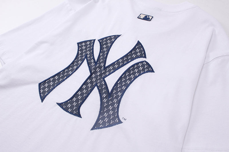 MLB Korea Monogram Pattern NY Logo Crew Neck Short‑Sleeve T‑Shirt`