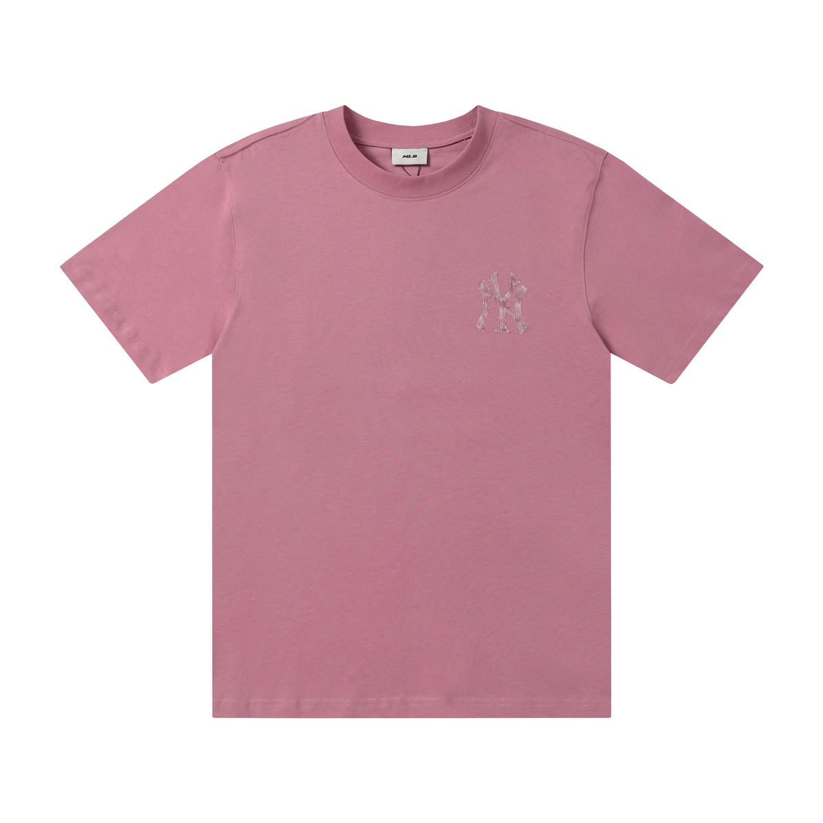MLB Korea Unisex Denim Washed NY Logo Short‑Sleeve Crew Neck T‑Shirt`