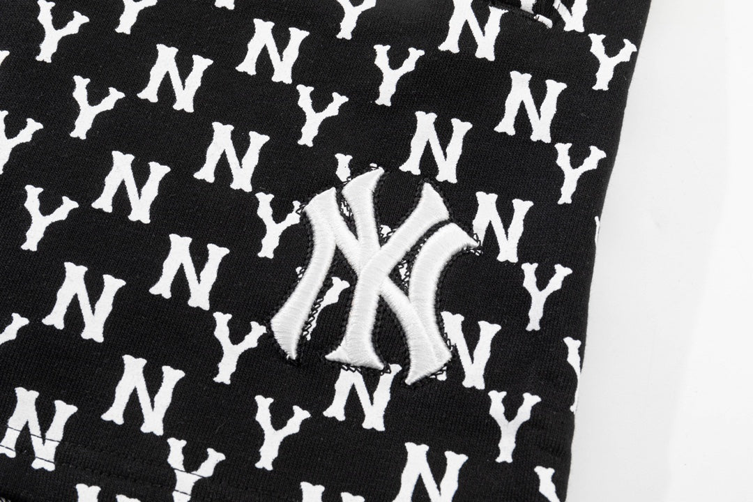 `Monogram NY Embroidered Casual Shorts, All‑Over Logo Print Drawstring Elastic Waist Streetwear Shorts for Men Women`