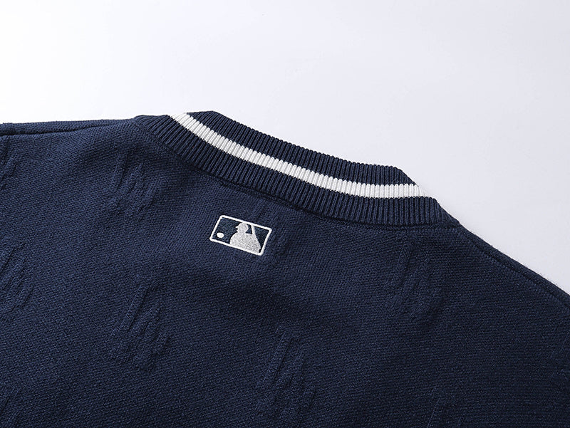 MLB Boston Red Sox B Logo 3D Raised Monogram Contrast Trim Knit Cardigan – Unisex Fall Winter