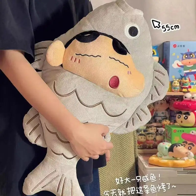 55cm Crayon Shin chan Salted Fish Pillow Anime Accessory Cute Cartoon Crayon Shin chan Plush Doll Gift Office Pillow