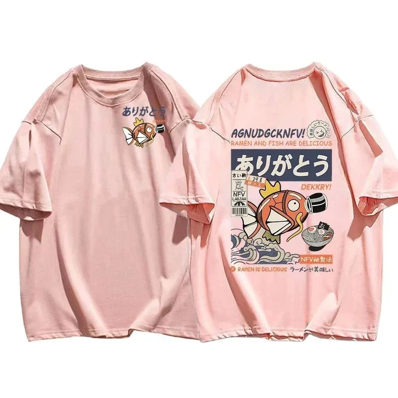 Pokémon Joint Short-sleeved T-shirt Magikarp Noodles Men's and Women's Summer Loose and Breathable Parent-child Top Clothing