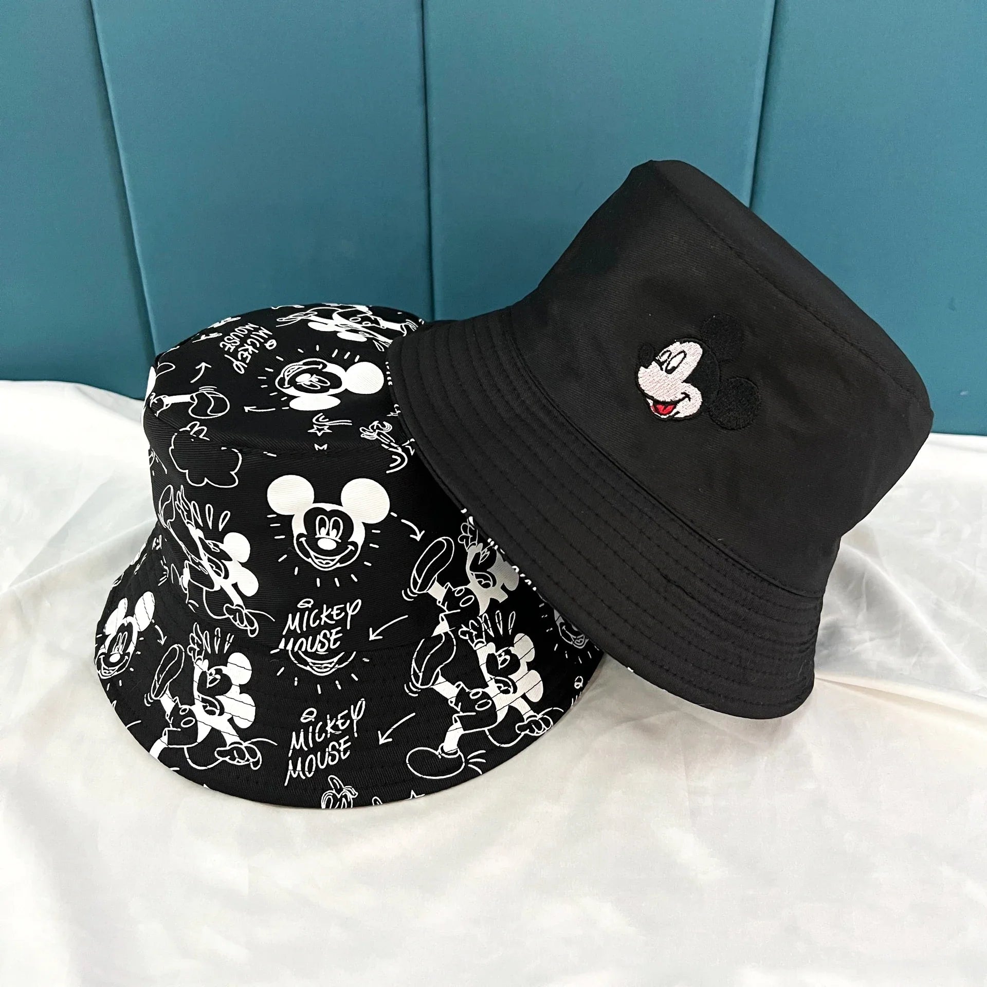 Mickey Mouse Cartoon Universal Fisherman Hat Double-sided Printing Cotton Cap Birthday For Kids Gifts Circumference 56-58cm