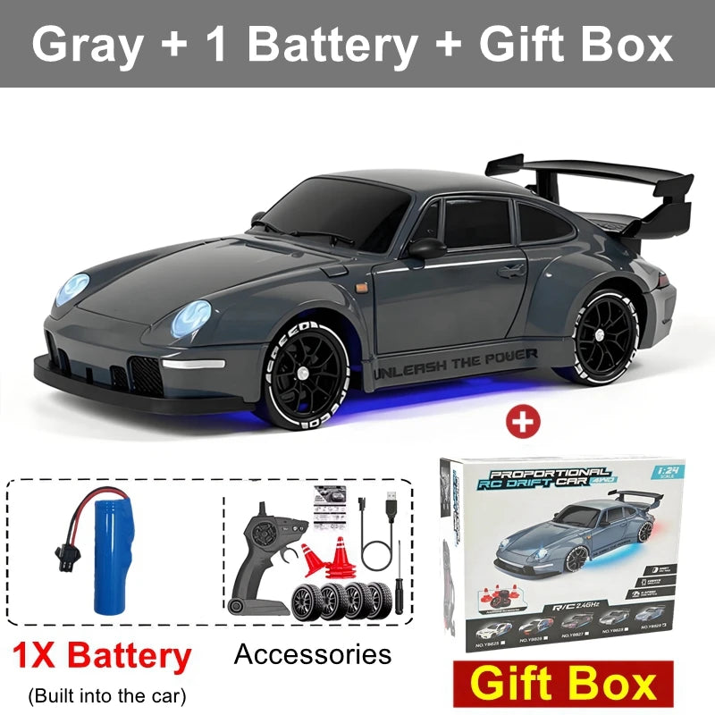 4WD RC Drift Car 1:24 Remote Control Racing Car for Adults Kids 20KM/H High Speed Vehicle with LED Lights 2.4G Radio 4x4 Cars