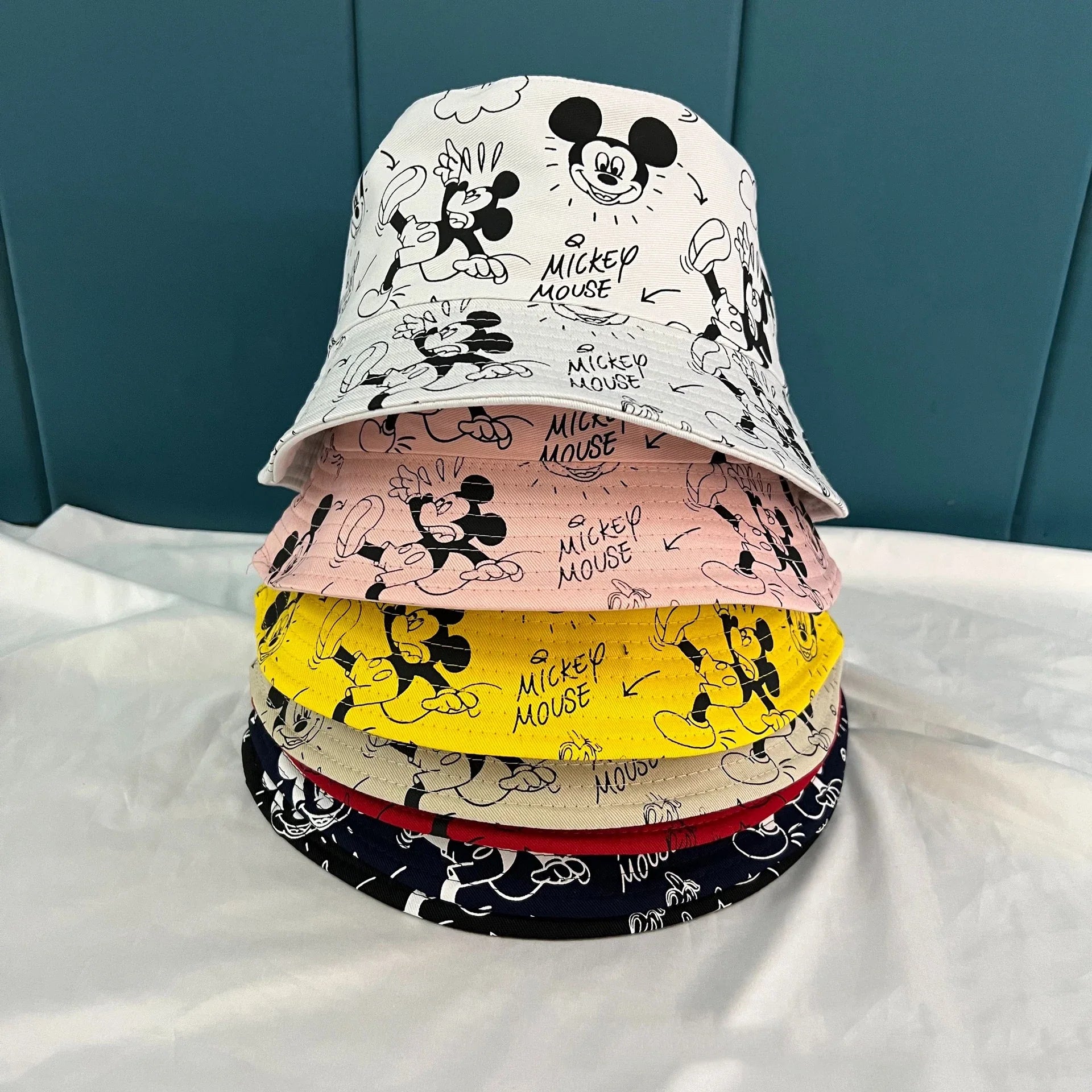 Mickey Mouse Cartoon Universal Fisherman Hat Double-sided Printing Cotton Cap Birthday For Kids Gifts Circumference 56-58cm