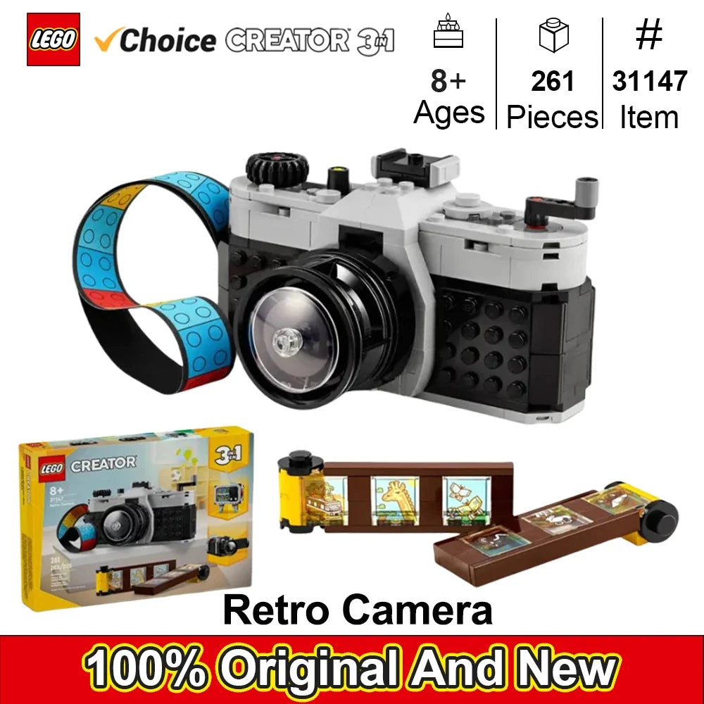 LEGO 31147 Creator 3in1 Retro Camera Toy, Retro Video Camera to Retro TV Set, Photography Gift for Boys and Girls Creative Play