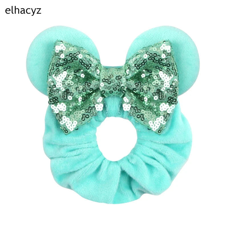 Cartoon Polka Dot Bow Hair Scrunchies Velvet Hairbands For Girls Sequins Bows Headbands Women Kids Party DIY Decoration