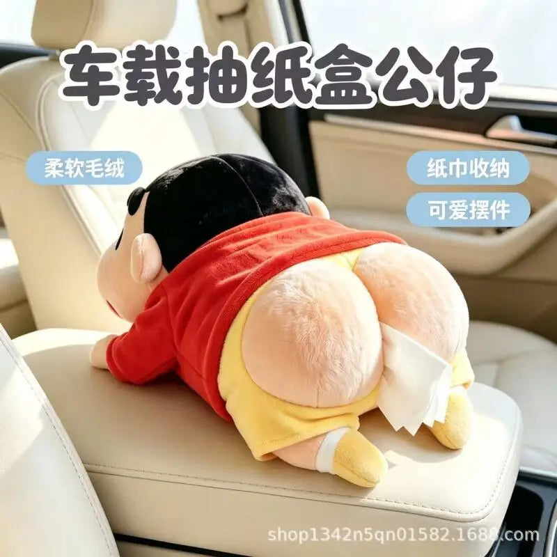 Kawaii Shin Chan Plush Car Tissue Box Hanging Doll Cute Auto Interior Decor Backpack Accessory Holiday Souvenir Present Gift