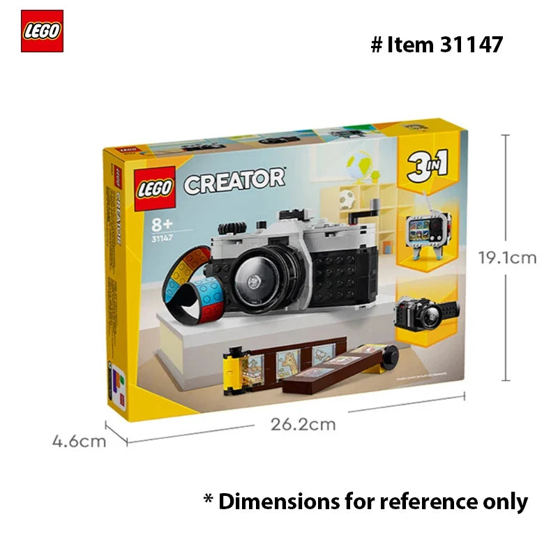 LEGO 31147 Creator 3in1 Retro Camera Toy, Retro Video Camera to Retro TV Set, Photography Gift for Boys and Girls Creative Play