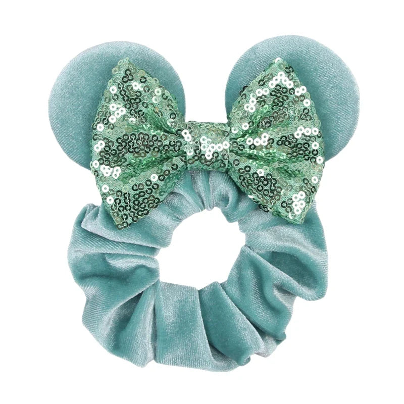 Cartoon Polka Dot Bow Hair Scrunchies Velvet Hairbands For Girls Sequins Bows Headbands Women Kids Party DIY Decoration