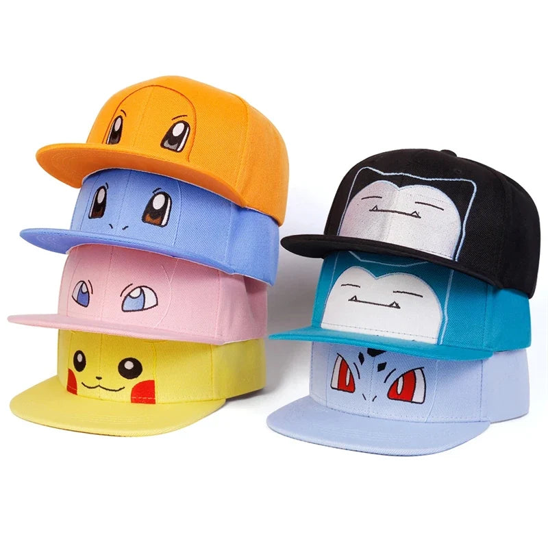 New Pokemon Squirtle Pikachu Bulbasaur Charmander‌ Embroidery Baseball Cap Cute Anime Snorlax Mew Anime Adjustable Sun Hat Gifts