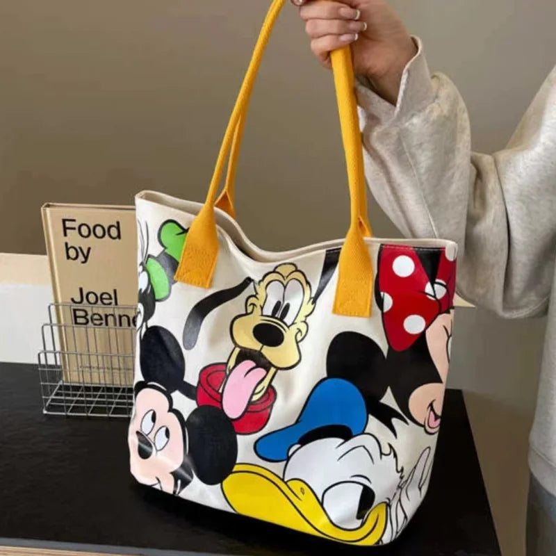 Mickey Mouse Large Canvas Tote Bag for Women Cute Cartoon Handbag Heavy Duty Shoulder Daily Commute Travel Shopping Gift