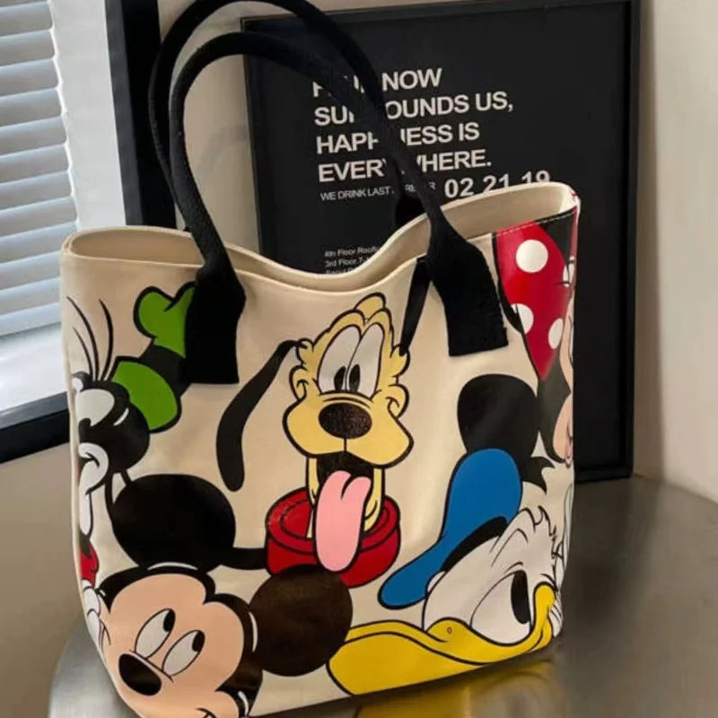 Mickey Mouse Large Canvas Tote Bag for Women Cute Cartoon Handbag Heavy Duty Shoulder Daily Commute Travel Shopping Gift