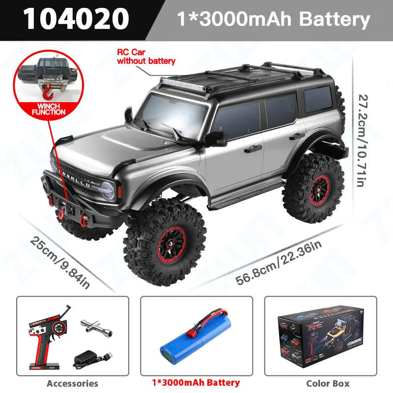 WLtoys 104020 1/10 Professional RC Car Off Road 4x4 2.4G 4WD Remote Control Climbing Cars 45mins Upgrade Version Adult Kids Toy
