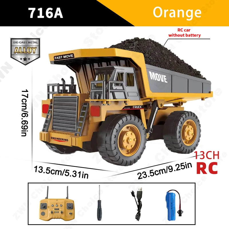 ZWN 1/16 1/20 Remote Control Excavator Dump Truck RC Model Car Toy Professional Alloy Simulation Construction Vehicle for Kids