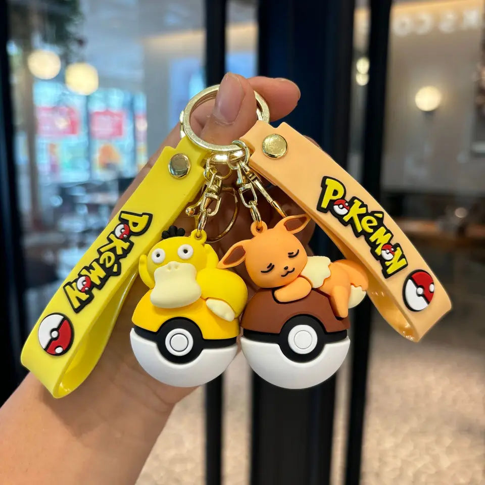 Pokémon Poké Ball Keychain Set, Pikachu Eevee Charmander figure Keychain, Anime Collectible Key Ring for Bag Backpack Gift