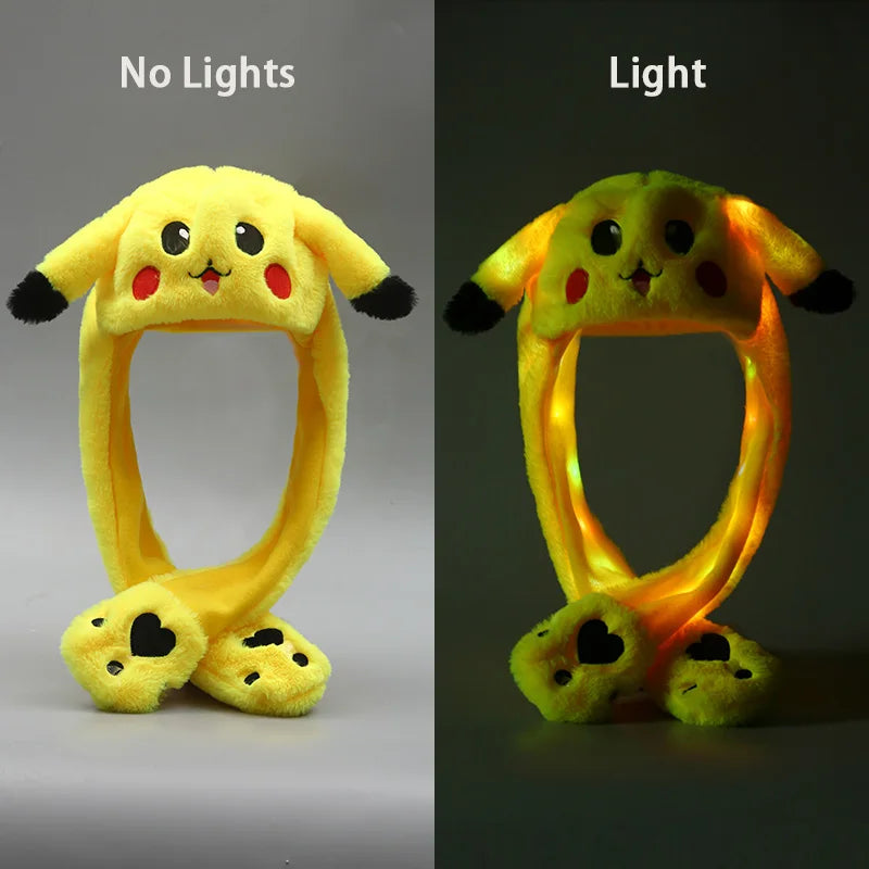 Pokemon Pikachu Plush Hat Cute Ear Shape with Light Cosplay Party Supplies Anime Peripheral Soft Cap Creative Birthday Gifts Toy