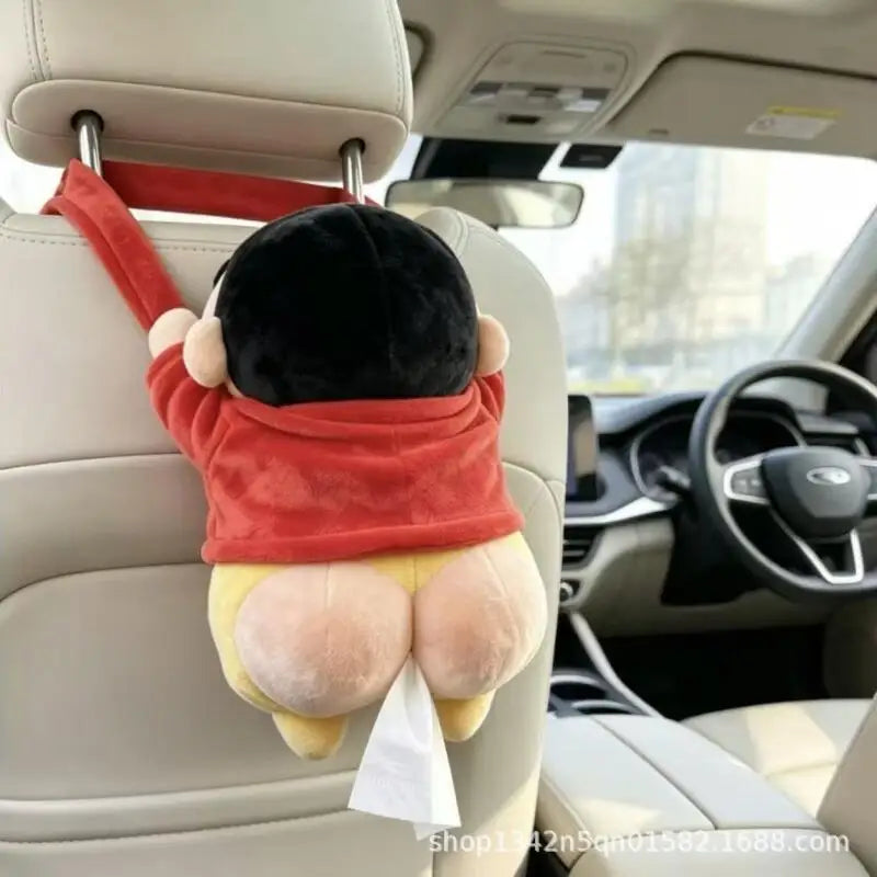 Kawaii Shin Chan Plush Car Tissue Box Hanging Doll Cute Auto Interior Decor Backpack Accessory Holiday Souvenir Present Gift