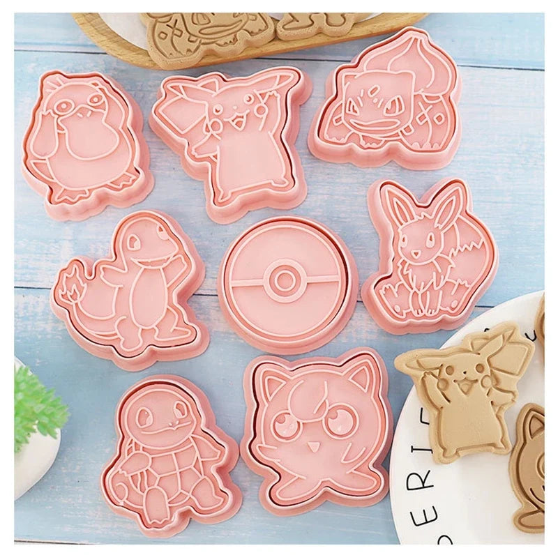 8PCS Set Japan Cartoon Pokemon Figure Anime Cookie Mould Pikachu Psyduck Squirtle Pokeball Kawaii Pattern Mold Biscuit
