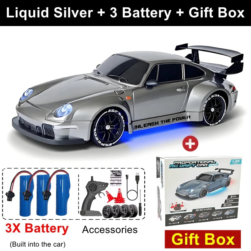 4WD RC Drift Car 1:24 Remote Control Racing Car for Adults Kids 20KM/H High Speed Vehicle with LED Lights 2.4G Radio 4x4 Cars