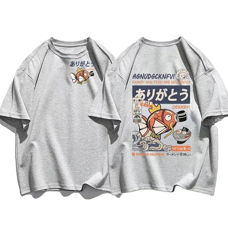 Pokémon Joint Short-sleeved T-shirt Magikarp Noodles Men's and Women's Summer Loose and Breathable Parent-child Top Clothing