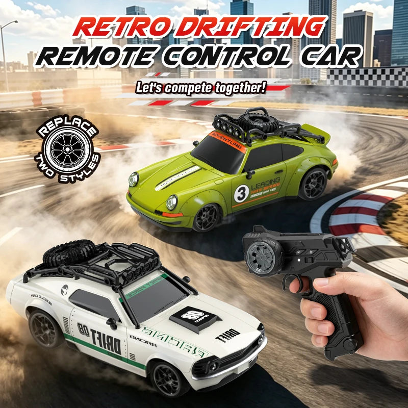 2026 New RC Car 1/18 Retro Remote Control Cars with Lights Racing Vehicle 2.4G Radio High Speed Drift Model Toys for Boys Gifts